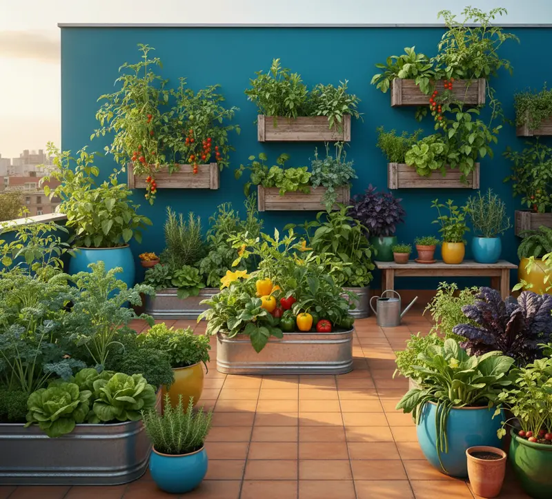 terrazzo con orto nei vasi